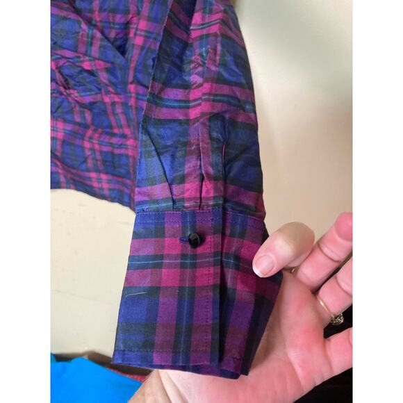 Talbots Plaid Faux Wrap Blouse with Side Zipper Size 4P - Picture 7 of 12